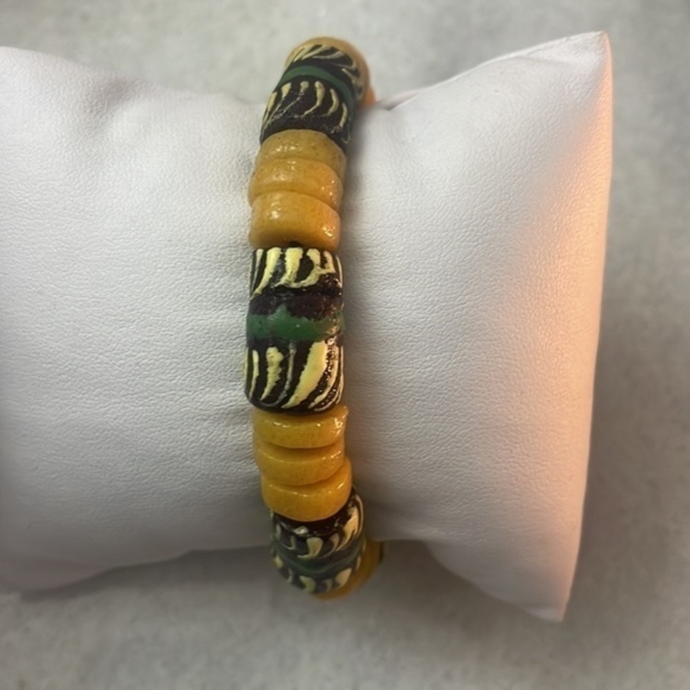 Bracelet unisex African earth tone brown gold stretch beaded jewelry